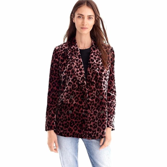 J. Crew Size 2 Velvet Leopard Print Drapey Double Breasted Blazer Jacket J9067 - Picture 9 of 9
